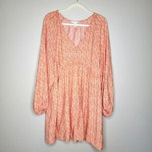 H&M Orange And Cream A-Line Geometric Print Dress W/Oversized Long Sleeve  Large